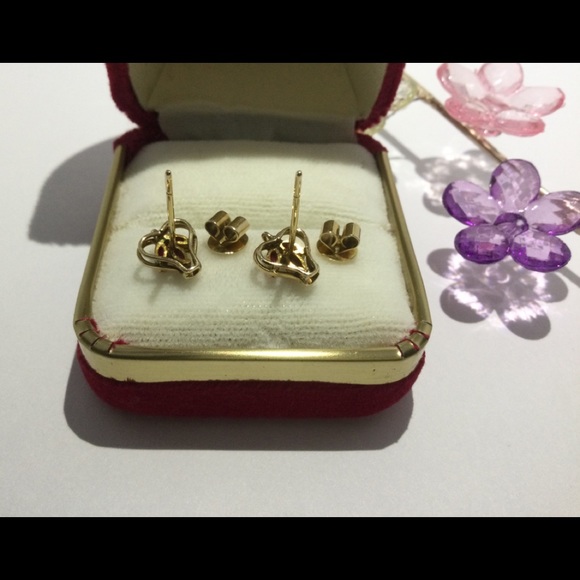 14K Gold Heart Gemstone Earrings - Picture 3 of 6